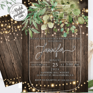Eucalyptus Mason Jar Rustic Bridal Shower Invites
