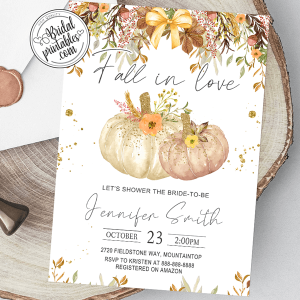Fall In Love Bridal Shower Invites, Autumn Pumpkins