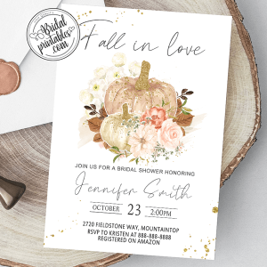 Fall Rose Gold Pumpkin Bridal Shower Invitations