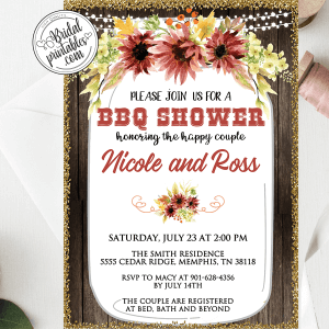 Burgundy Sunflowers Fall Bridal Shower Invitations i do bbq rustic wood