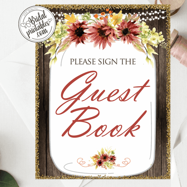 Burgundy Sunflowers Fall Bridal Shower Signs rustic wood