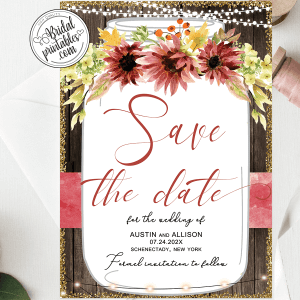 Burgundy Sunflowers Fall Save The Date cards