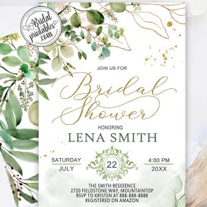 Eucalyptus Gold Greenery Bridal Shower Invitations