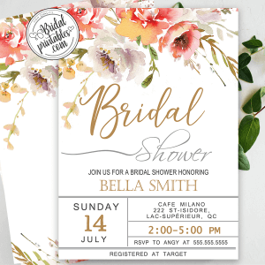 Red Pink White Floral Bridal Shower Invitations