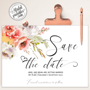Red Pink White Floral wedding save the date cards