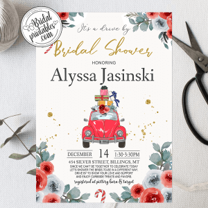 Christmas holiday drive by bridal shower invitations