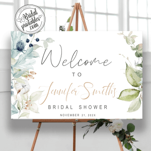 Dusty Blue Winter Bridal Shower welcome sign