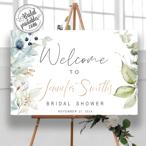 Dusty Blue Winter Bridal Shower Welcome Sign – D221 - Bridal Printables