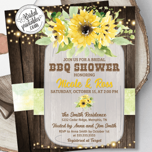country rustic wood sunflower bridal shower invitations mason jar theme