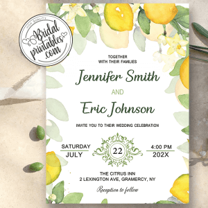 lemon wedding invitations citrus flowers theme