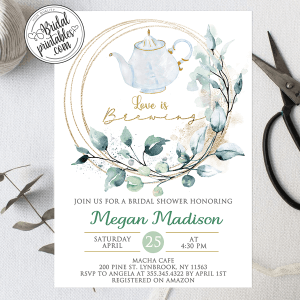 Greenery Wreath Bridal Shower Tea Party Invitations