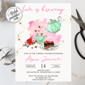 love is brewing bridal shower invitations tea party