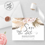 Pampas Grass Boho wedding save the date cards bohemian style ideas