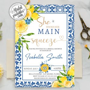 Blue tile Lemon citrus she found her main and squeeze bridal shower or wedding