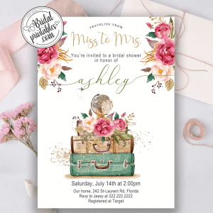 Suitcase and travel bridal shower invites