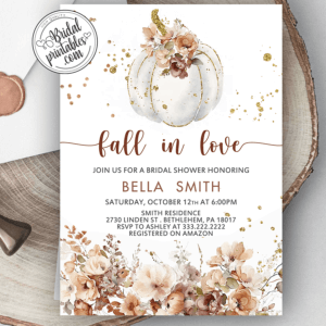 Fall in Love Pumpkin Bridal Shower Invitations