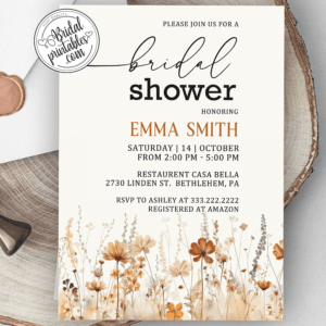 Autumn Wildflower Bridal Shower Invitations elegant boho rustic