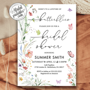 garden Floral Lifetime of Butterflies Bridal Shower Invites