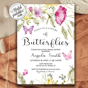 Garden Floral Lifetime of Butterflies Bridal Shower Invites