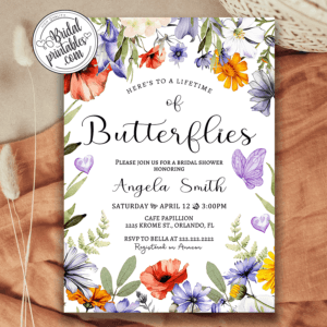 Lifetime of Butterflies Bridal Shower Invites, Wildflower Meadow