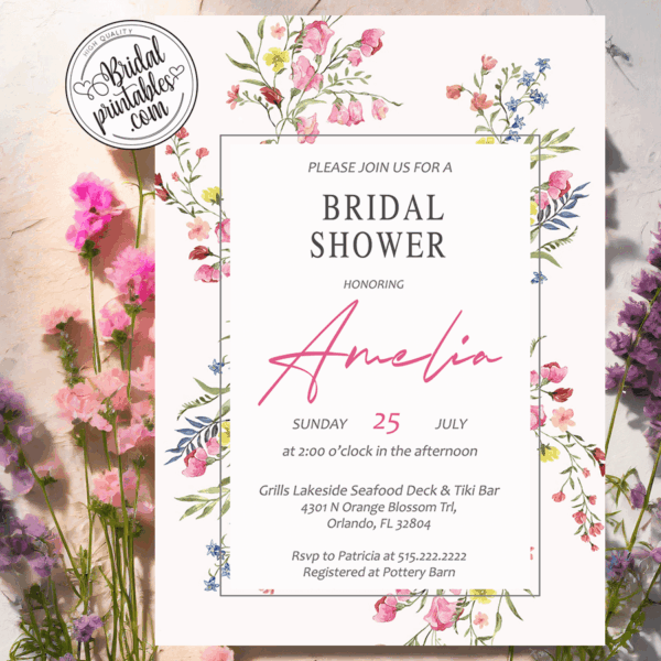 vibrant summer garden spring wildflower invitation bridal shower