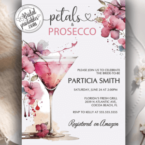 Petals and Prosecco Bridal Shower Invitations, Tropical Hibiscus