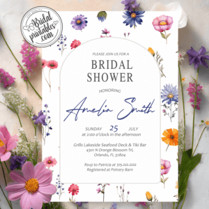 Delicate summer botanical wild flower garden bright vibrant bridal shower invite