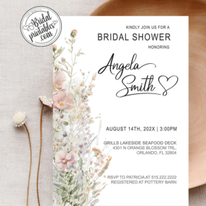 boho wildflowers bridal shower invitations