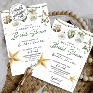 Christmas ornaments gold Green winter bridal shower invitation cards