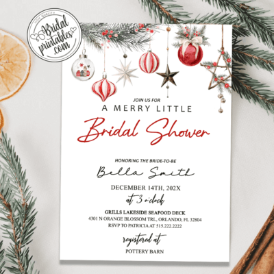 Classic Red Ornaments Christmas Bridal Shower Invitations