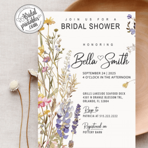 Dainty Wildflowers Bridal Shower Invitations boho delicate blooms