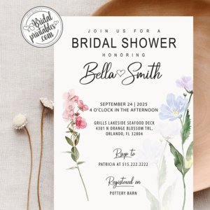 minimalist bobo wildflowers bridal shower invitations