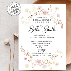 Beige and pink Floral-Bridal-Shower-Invitation