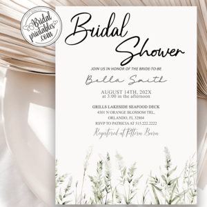 Dusty Greenery Foliage Bridal Shower Invitation