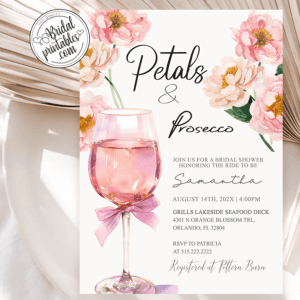 Floral Petals And Prosecco Bridal Shower Invitations