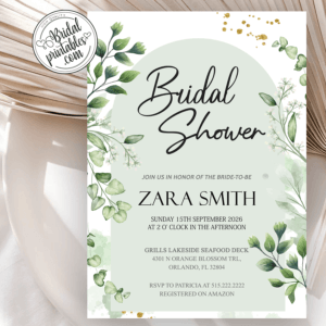 Green And White Botanical Arch Bridal Shower Invitation