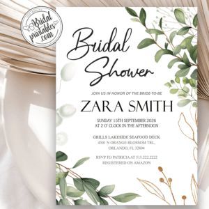 Green and gold Eucalyptus Bridal Shower Invitation