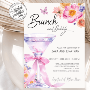 Pastel Summer Brunch And Bubbly Bridal Shower Invitations