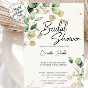 Elegant Eucalyptus Gold Greenery Bridal Shower Invitation