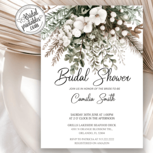 Rustic Floral Greenery Boho Bridal Shower Invitation