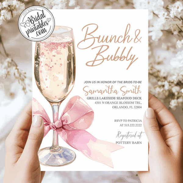 Mimosa, champagne, prosecco bubbly brunch bridal invitation