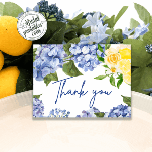 Hydrangea lemon thank you bridal shower tags